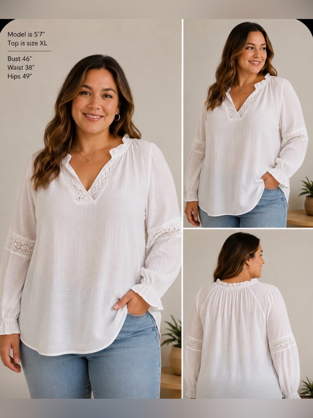 Counterparts White Boho Lace Peasant Blouse Top xl